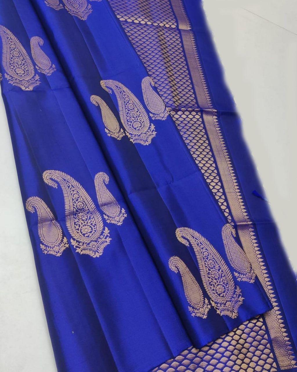 Imbrication Royal Blue  Soft Silk Saree With Quintessential Blouse Piece