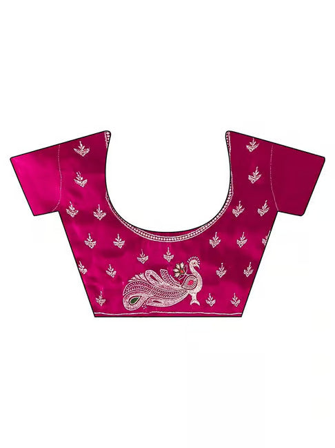 Charming Pink Embroidery Work Silk Saree With Mesmeric Blouse Piece